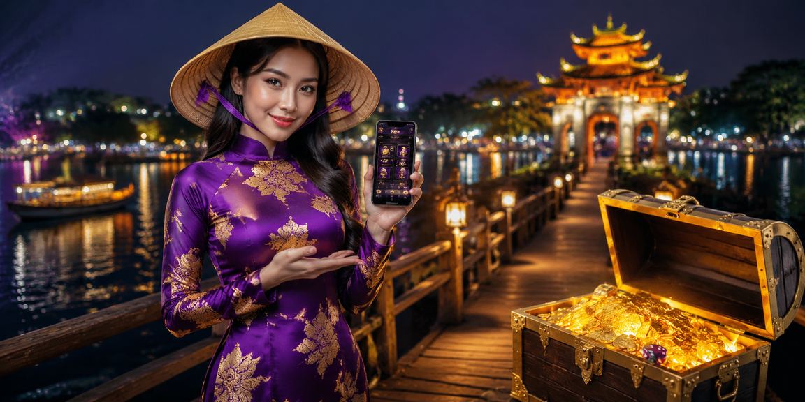Cảnh Huế truyền thống với nón lá bên thông tin ưu đãi hoàn tiền cashback