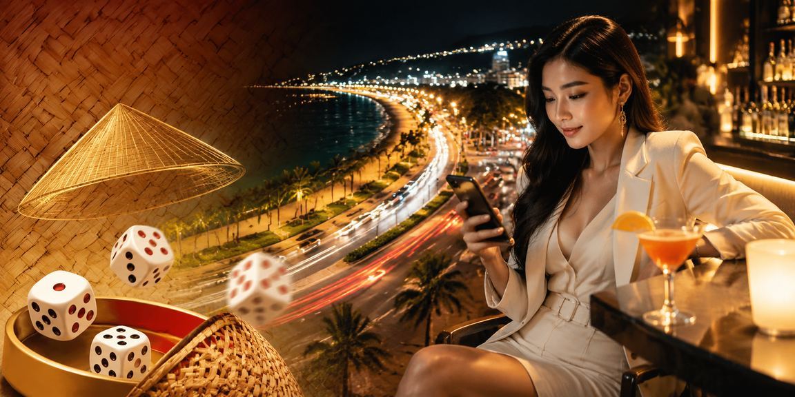 Người chơi tài xỉu trực tuyến tại bãi biển Phan Thiết đội nón lá truyền thống